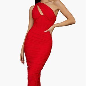 House of CB Valentina Asymmetric Cutout One-Shoulder Midi Dress